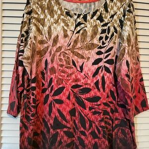 Womens Ombre Leaf Print Tunic Top - Pink & Black
